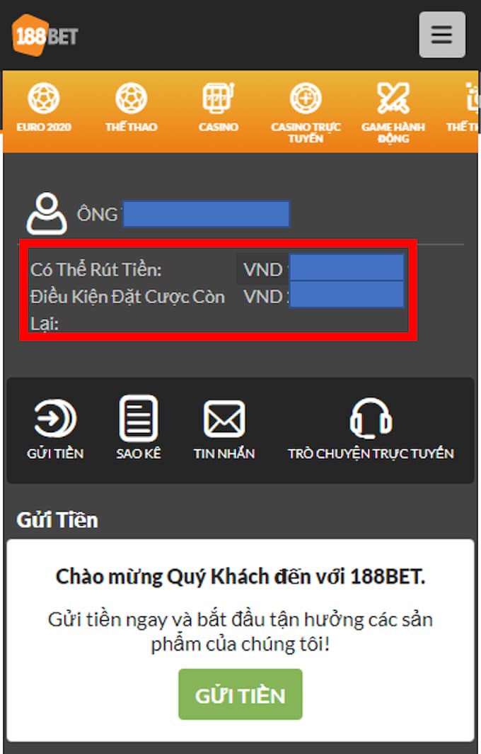 Kiểm tra điều kiện rút tiền còn lại trên giao diện 8xbet