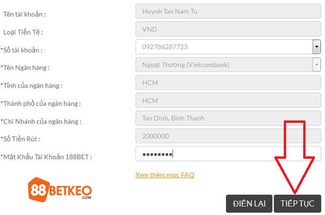 Xác nhận thông tin ngân hàng rút tiền 8xbet